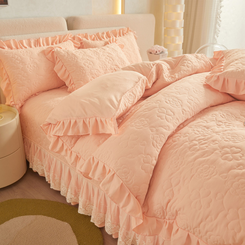 全夹棉床盖c款四件套加厚公主风被套带花边高级感2023新款四季通