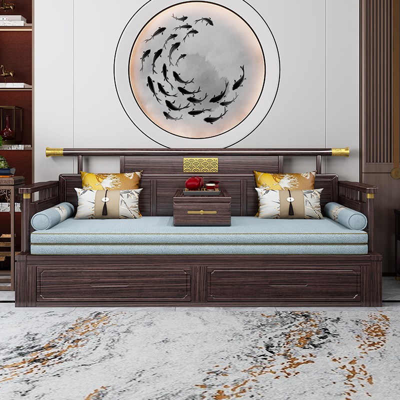 新中式乌金木罗汉床客厅折叠小w户型一体两用推拉沙发床2025年新