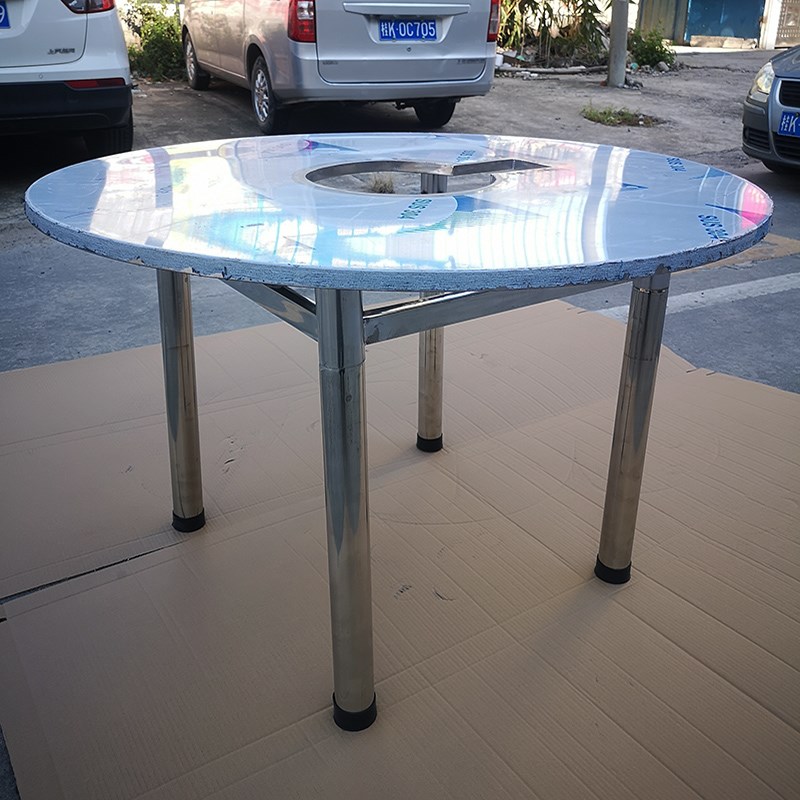 全不锈钢火锅圆桌无二层平台井字支架脚圆台M餐桌现代新款吃饭桌