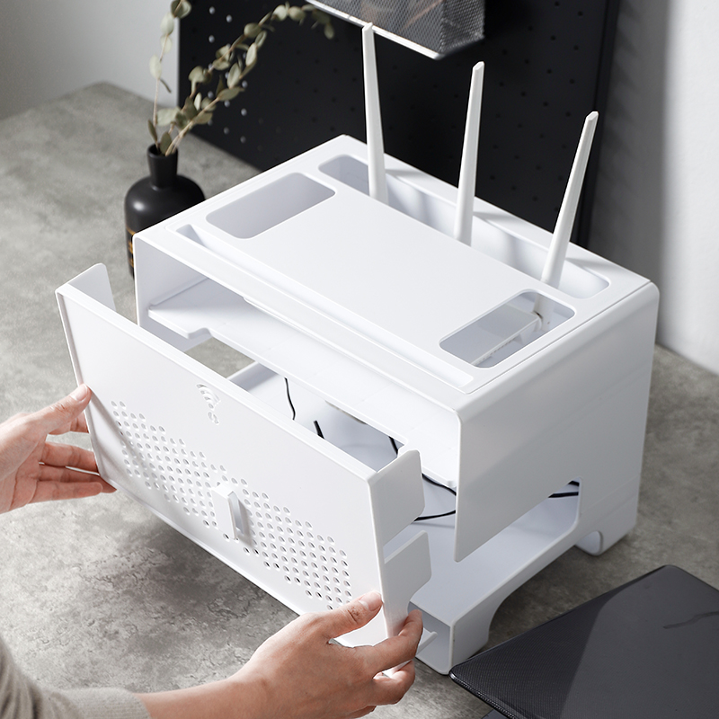 多功能带盖路由器收纳盒置物架桌面大号插座机顶盒光猫创意整理线