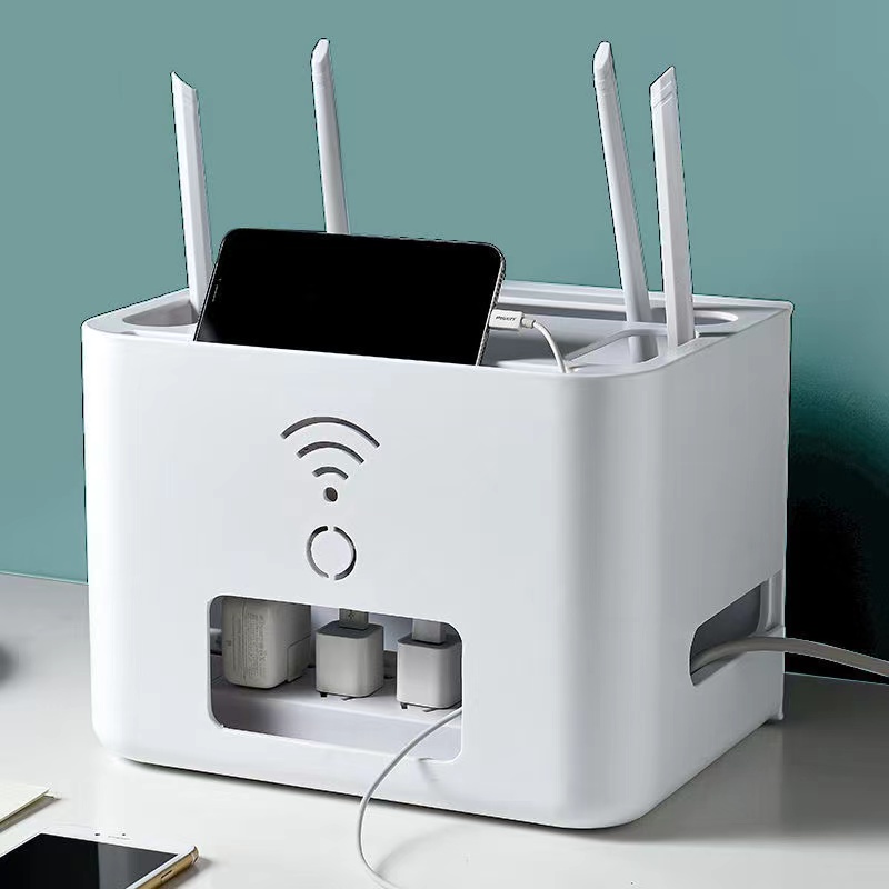 路由器收纳盒光猫插座免打孔桌面数据线免缠绕无线wifi机顶盒置物