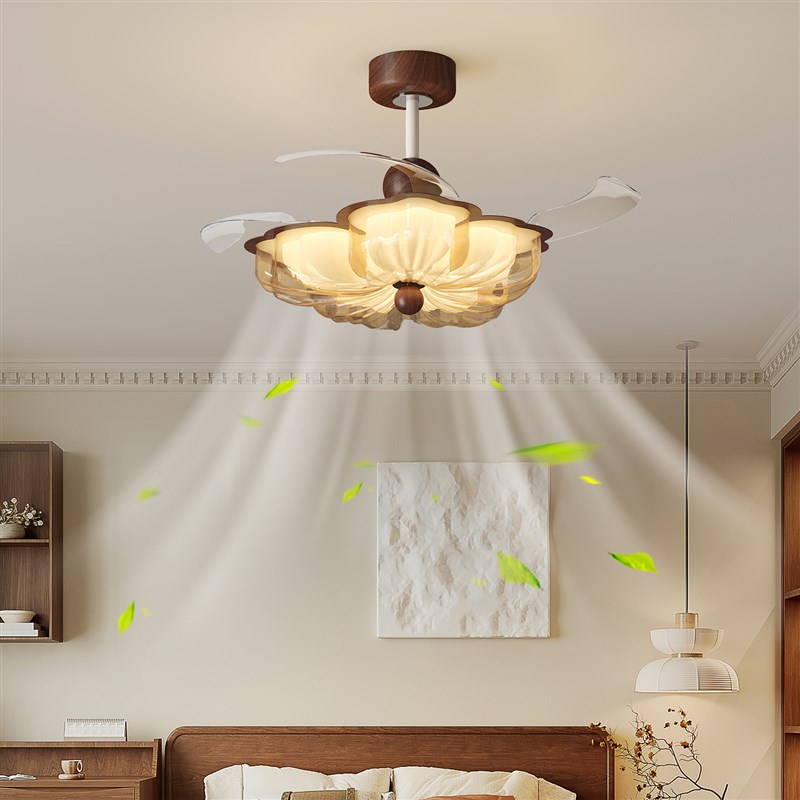 中古风扇灯新f中式花朵卧室灯法式覆古吸顶电风扇一体灯饭厅吊扇
