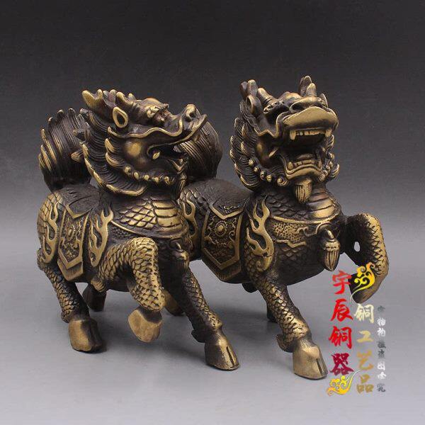 纯铜麒麟镇富麒麟一对礼品铜器摆件铜麒麟工艺品家居办公室摆件