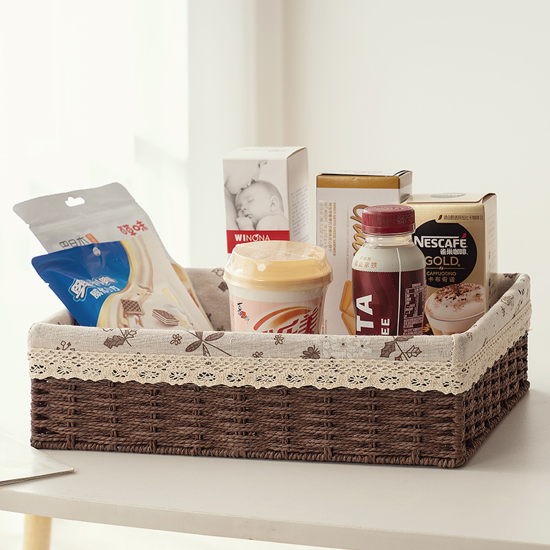 桌面收纳盒藤编水果零食篮口红化妆品储物盒杂物钥匙遥控器收纳筐