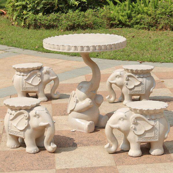 玻璃钢大象雕塑仿石雕桌凳园林景观小品户外花园庭院别墅装饰摆件