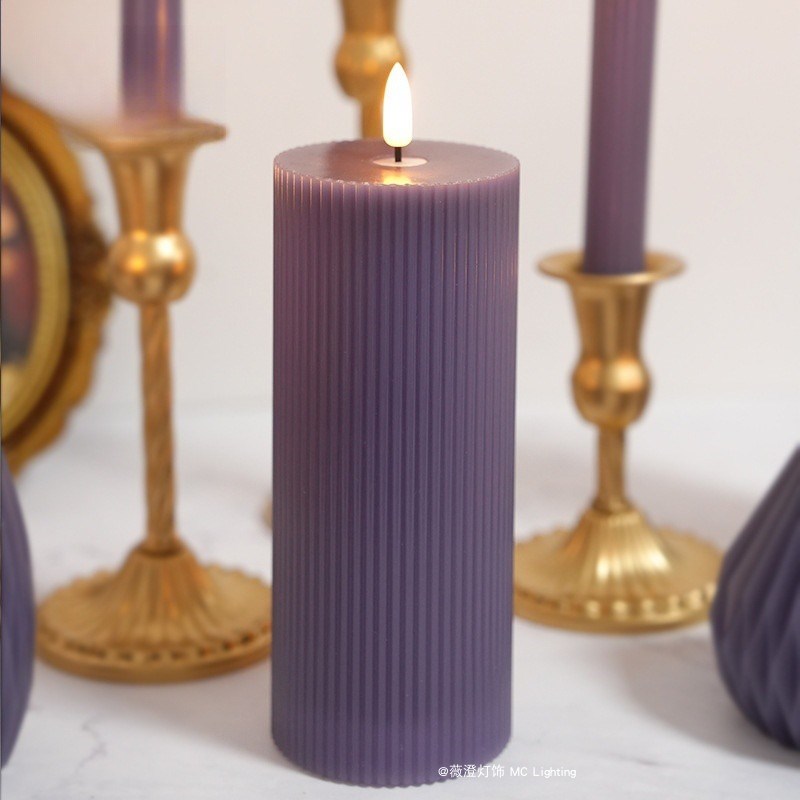 北欧莫兰迪暗夜紫氛围蜡烛灯遥控电池客厅卧室婚礼布置小夜灯