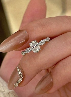 隆隆金珠宝 新款5*7鸽子蛋钻戒求订婚S925银戒R指女礼物高碳钻戒