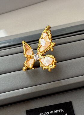 天然白贝母黑蝶贝开口蝴蝶戒指女轻奢F小众设计高级感食指手饰指