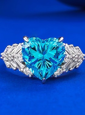 珠宝2024新款欧美热卖v高碳钻戒指10*10冰花切海蓝钻订婚戒女