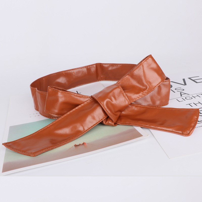 新款秋冬季女长款打结百搭连衣裙B风衣外套时尚装饰气质PU软皮腰