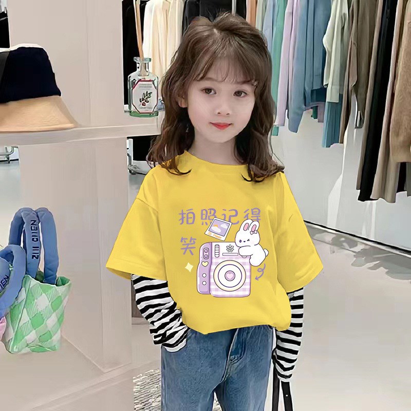 G2372#女童t恤长袖儿童春秋假两件T恤衣服中大童秋款秋.装休闲上