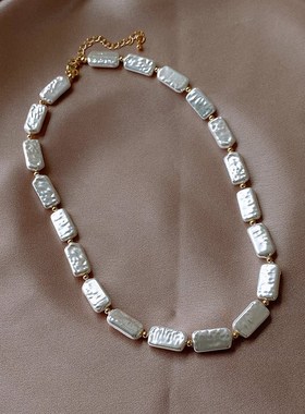 仿巴洛克异e形珍珠项链新款时尚设计感锁骨链气质网红珍珠配饰