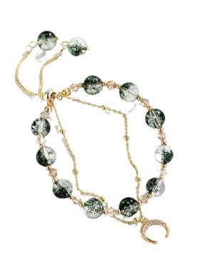 绿幽灵水晶手链小众双层微镶B锆石月亮串珠闺蜜水晶手串