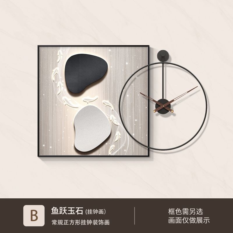 九鱼图餐厅装饰画时钟现代t轻奢高档正方形组合壁画饭厅挂画寓意图片