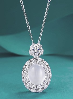 珠宝新款S92m5银镶嵌天然水沫玉高冰8*10mm蛋面玉髓吊坠百搭
