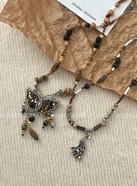 民族风蝴蝶流苏串珠项链小众设计感国潮锁骨链气质高级.感精致个