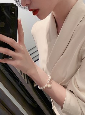 猫眼石贝壳巴洛克淡水珍珠手链y网红手镯学生闺蜜韩版简约设计手