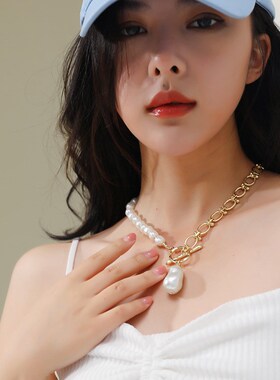 法式复古优雅g巴洛克淡水珍珠项链锁骨链毛衣链西装搭配短项链