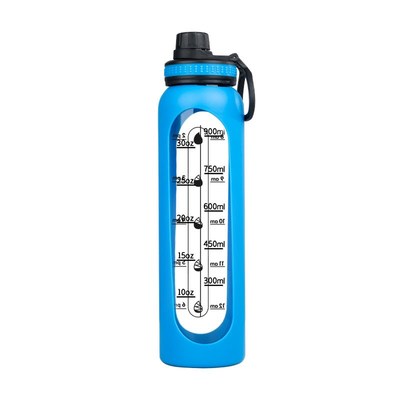 跨境透明刻度玻璃杯带提环硅胶大容量运动水杯简约直饮随手杯现货