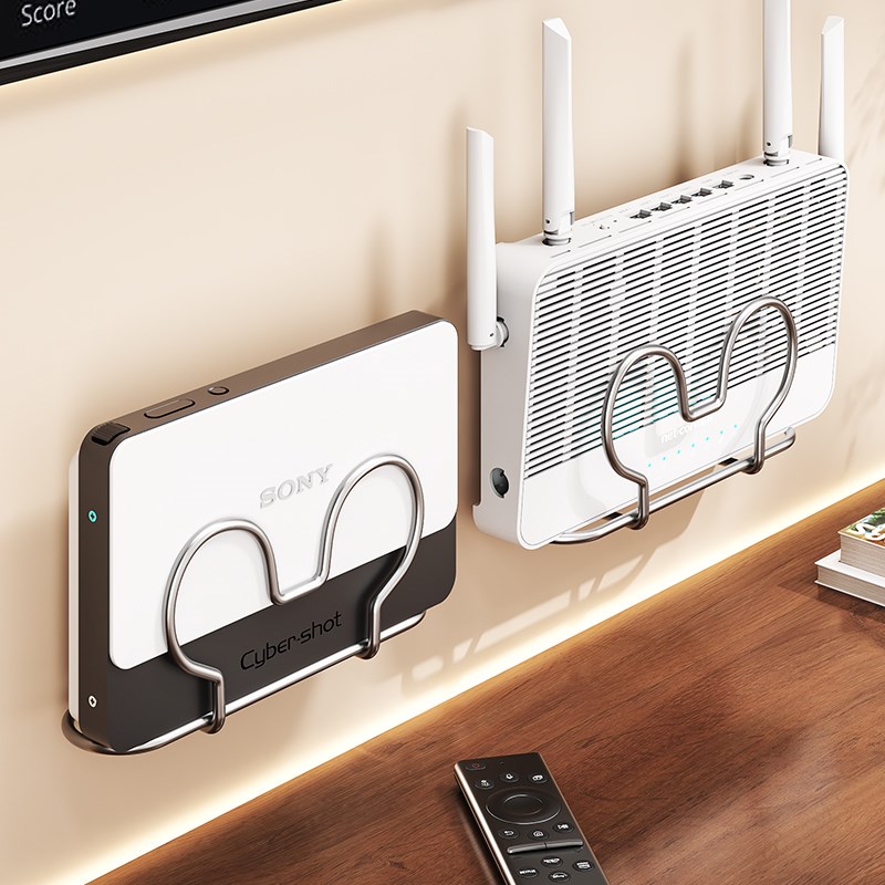 路由器放置架免打孔WiFi机顶盒收纳架子插排支架固定器墙上置物架