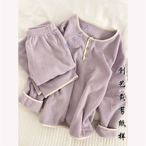 纸样裁剪E300法兰绒睡衣女秋冬简约韩系加绒保暖家居服套装裁剪图