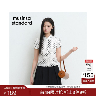韩国26新品时尚复古波点女士修身短袖衬衫MUSINSA STANDARD