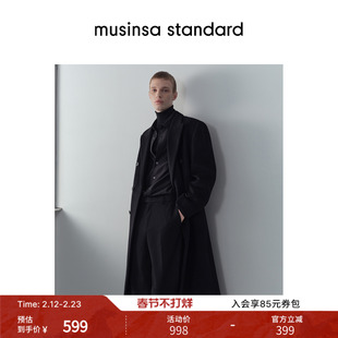 韩国25秋冬男士大码混纺双排扣长款毛呢大衣外套musinsa standard