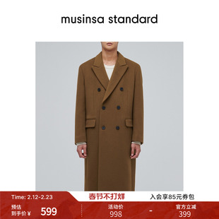 韩国25秋冬男士大码混纺双排扣长款毛呢大衣外套musinsa standard