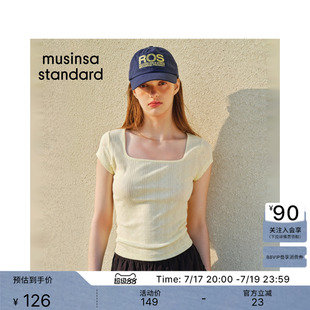 韩国26夏季新品女士修身短款休闲方领短袖T恤MUSINSA STANDARD