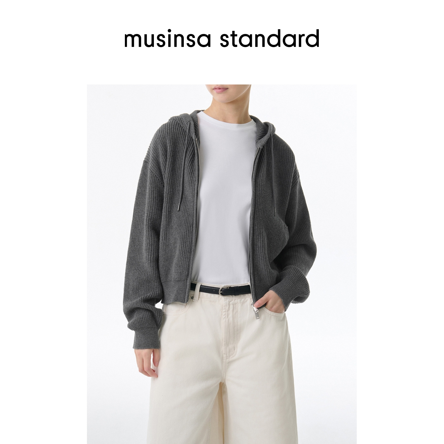 女士秋季罗纹连帽拉链针织开衫