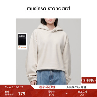 韩国春季女士连帽卫衣柔软加绒宽松短款外套musinsa standard