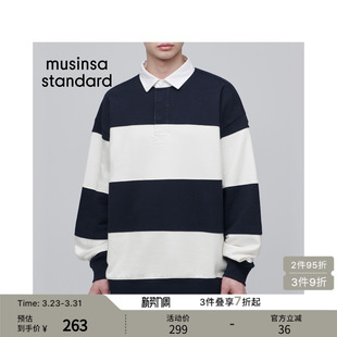 宽松条纹翻领卫衣musinsa 韩国春季 复古时尚 大码 standard 男士