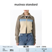 musinsa 拉链针织开衫 standard 女士大翻领撞色麻花短款 韩国春季