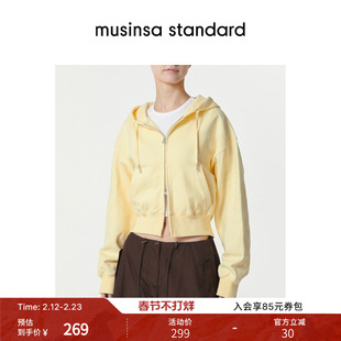 韩国春季女士休闲宽松短款双拉链连帽卫衣外套musinsa standard