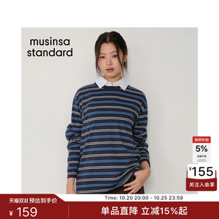 韩国26秋冬新品女士条纹宽松长袖T恤MUSINSA  STANDARD
