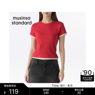 韩国26夏季新品潮流撞色叠层拼色女士短袖T恤MUSINSA STANDARD