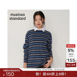韩国26秋冬新品女士条纹宽松长袖T恤MUSINSA  STANDARD