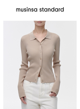 韩国春季女士简约时尚针织罗纹开衫百搭上衣musinsa standard