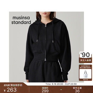 韩国秋冬女士休闲宽松短款双拉链连帽卫衣外套MUSINSA STANDARD