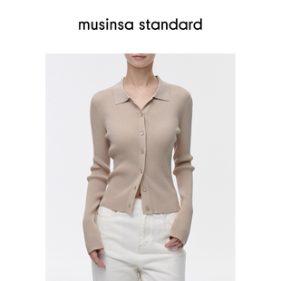 韩国25秋冬女士简约时尚针织罗纹开衫百搭上衣musinsa standard