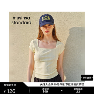 韩国26夏季新品女士修身短款休闲方领短袖T恤MUSINSA STANDARD
