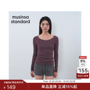 韩国26秋冬新品女士百搭条纹修身长袖T恤MUSINSA STANDARD