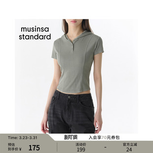 T恤musinsa 韩国26春季 连帽短袖 女士V领罗纹修身 standard 新品