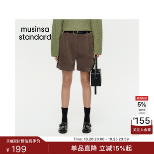 韩国26秋冬新品女士单褶宽版灯芯绒短裤MUSINSA STANDARD