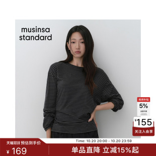 韩国26秋冬新品女士条纹宽松圆领长袖T恤MUSINSA STANDARD