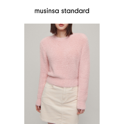 女士秋季修身圆领慵懒风短款毛衣