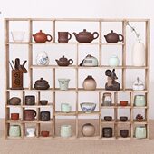 实木摆件中式 置物架墙上茶壶多宝阁 简约现代博古架挂墙茶架壁挂式