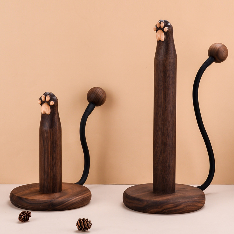 北美黑胡桃整木可爱木质圆柱猫爪卷纸巾架盒N桌面摆件家用创意包