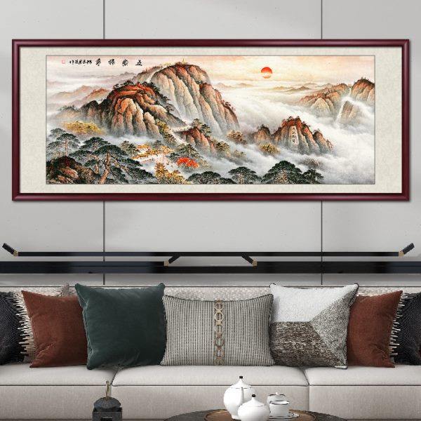 五岳独尊国画山水画客厅挂画泰山日出办公室装饰画有山无水靠山图
