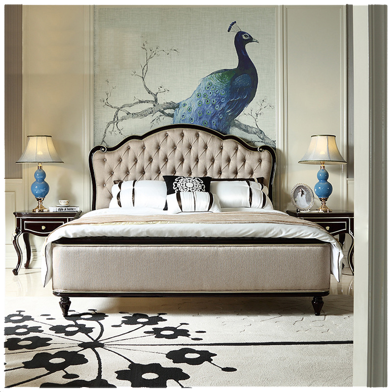 美式双人床1.8米现代简约轻奢婚床 欧式新古典布艺大床主